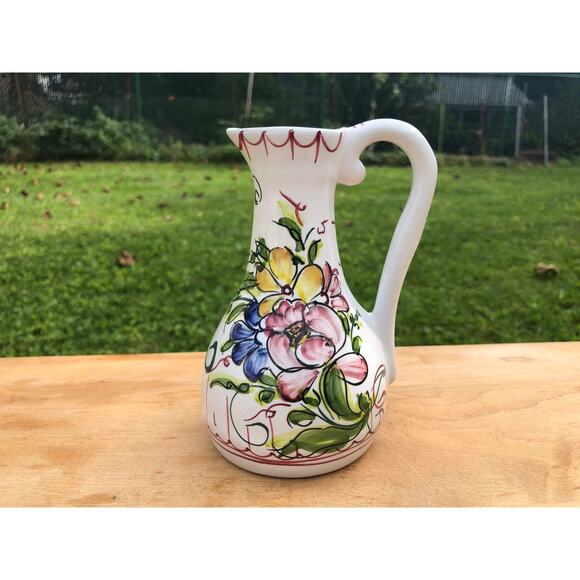 Hand Painted Ceramic Floral Design Pitcher, Portugal, Olive Oil Bottle - Picture 1 of 9